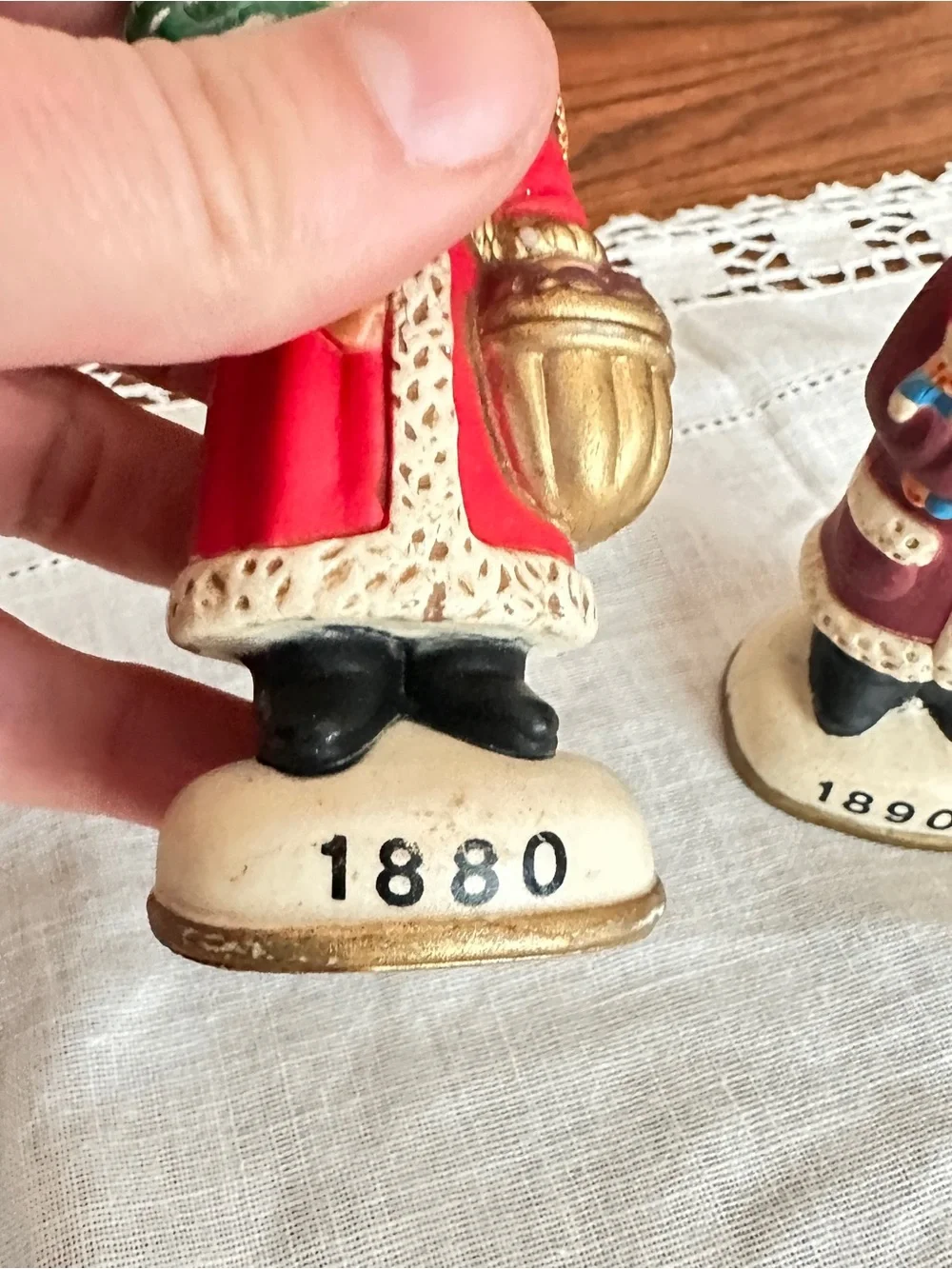 Lot of 2 vintage ceramic Santa ornaments